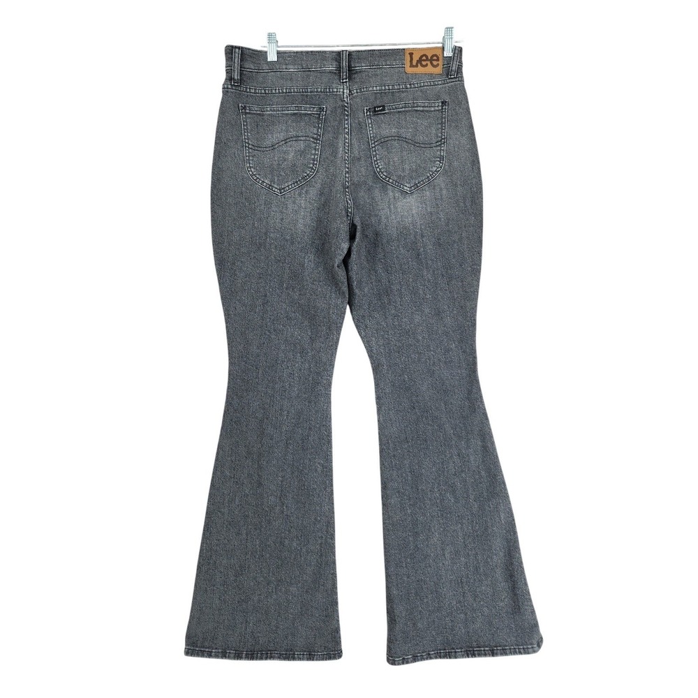 Lee Flare Jeans 16 Med Womens Gray Mid Rise Stretch Denim Retro Boho Western NEW